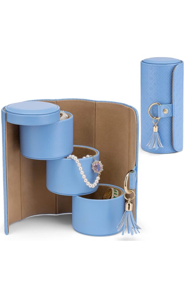 Jewellery Box Travel Accessory Storage Organizer Roll Small Faux Leather Travel Jewellery Box Organizer Display Storage Case for Rings, Earring, Necklaces