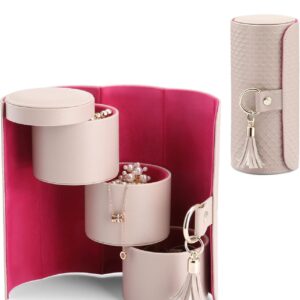 Jewellery Box Travel Accessory Storage Organizer Roll Small Faux Leather Travel Jewellery Box Organizer Display Storage Case for Rings, Earring, Necklaces