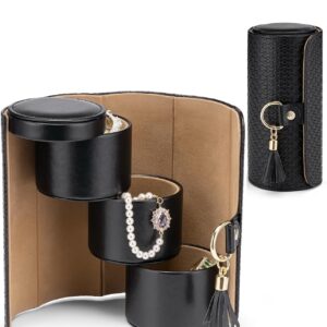 Jewellery Box Travel Accessory Storage Organizer Roll Small Faux Leather Travel Jewellery Box Organizer Display Storage Case for Rings, Earring, Necklaces