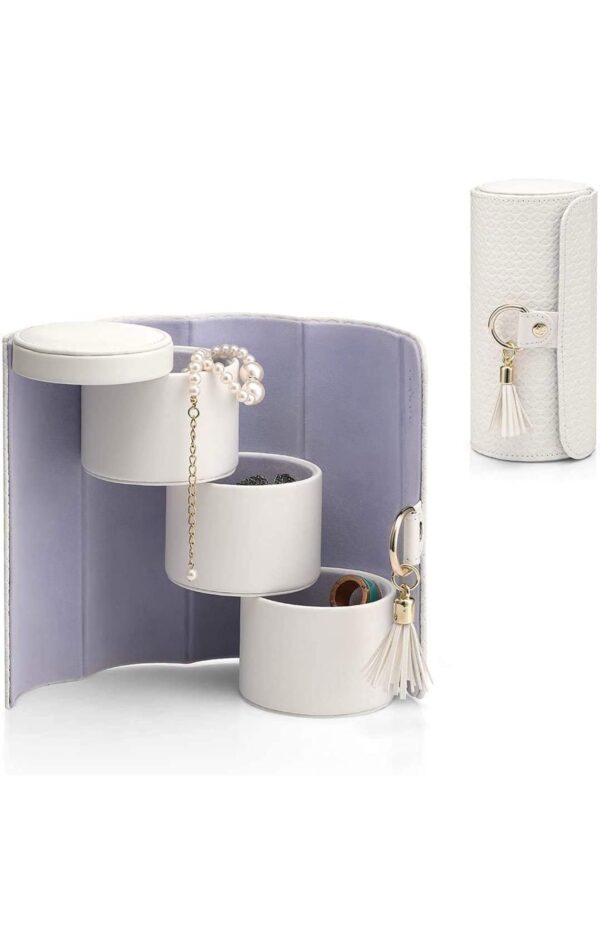 Jewellery Box Travel Accessory Storage Organizer Roll Small Faux Leather Travel Jewellery Box Organizer Display Storage Case for Rings, Earring, Necklaces - Image 6