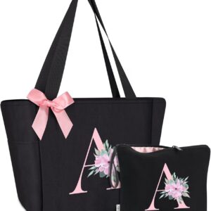 2 Pcs Gift Set Initial Tote Bag&Letter Makeup Bag