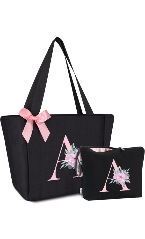 2 Pcs Gift Set Initial Tote Bag&Letter Makeup Bag - Image 3