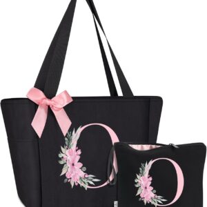 2 Pcs Gift Set Initial Tote Bag&Letter Makeup Bag