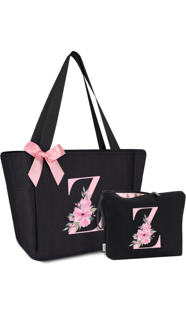 2 Pcs Gift Set Initial Tote Bag&Letter Makeup Bag