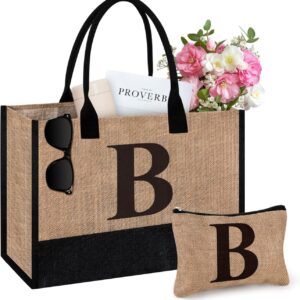 2pc Initial Jute Tote Bag & Makeup Bag