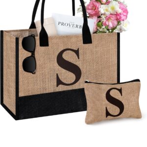 2pc Initial Jute Tote Bag & Makeup Bag