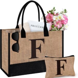 2pc Initial Jute Tote Bag & Makeup Bag