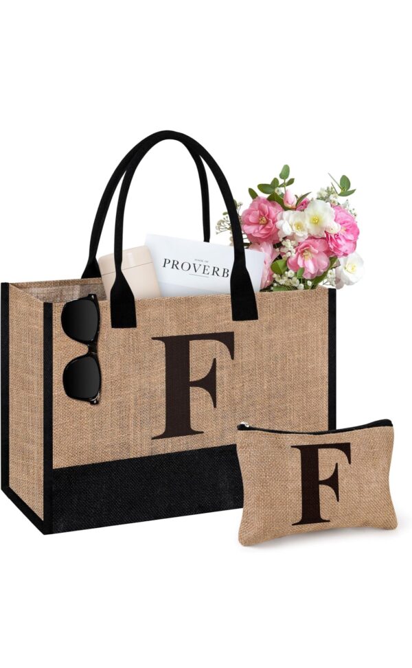 2pc Initial Jute Tote Bag & Makeup Bag - Image 5