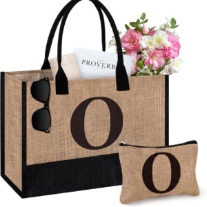 2pc Initial Jute Tote Bag & Makeup Bag