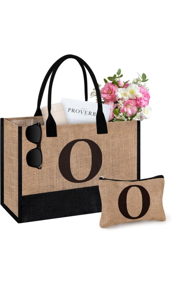 2pc Initial Jute Tote Bag & Makeup Bag - Image 4
